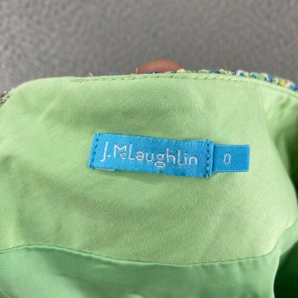 J McLaughlin Skirt Womens 8 Green Blue Tweed Silk Shimmer Fringe Mini Everyday - Picture 9 of 10